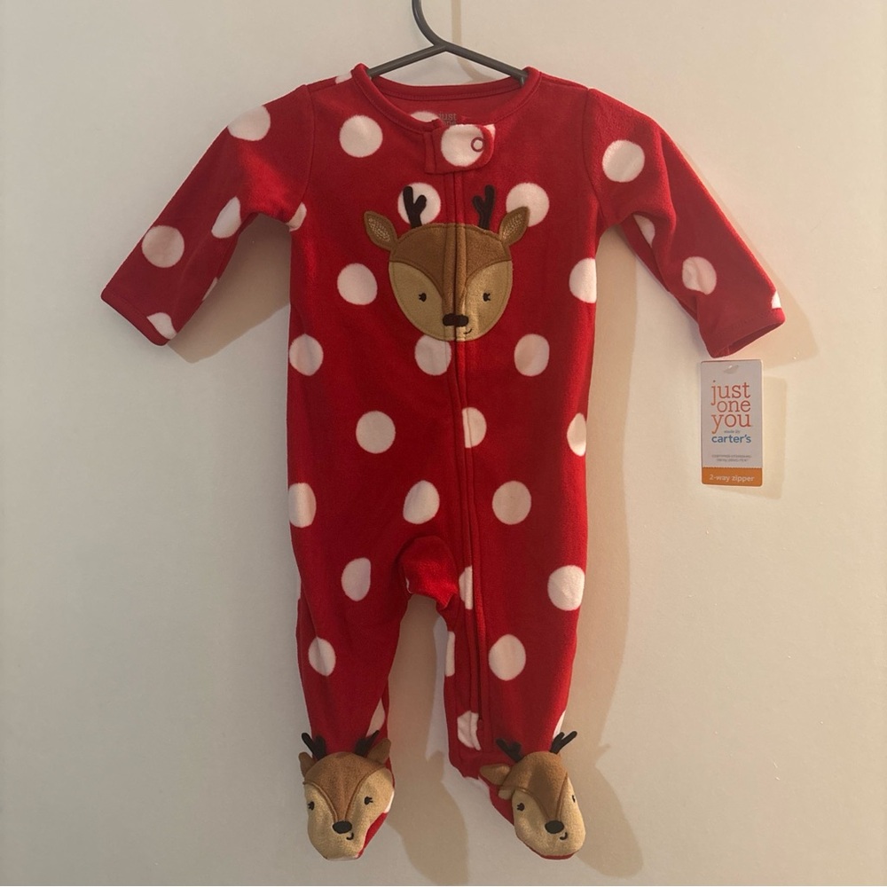 Carter's Red Polka Dot Reindeer Footie